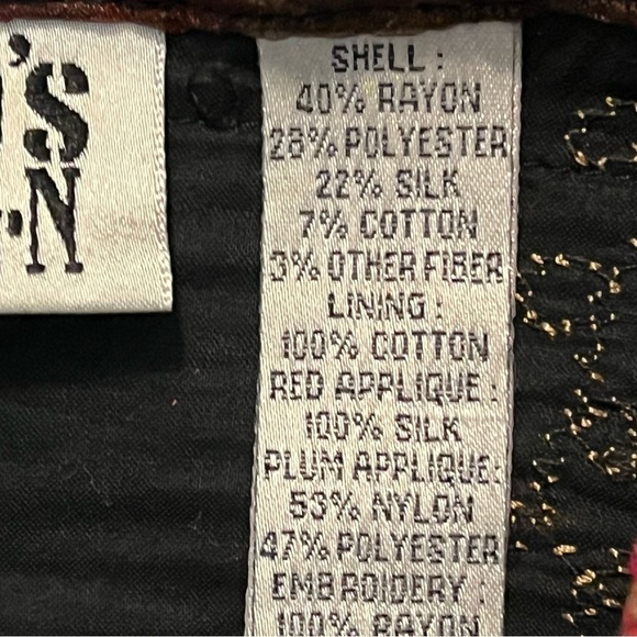 Vintage Chicos Jacket Mixed Patchwork Velvet Embroidered Art to Wear Boho Large - Picture 9 of 11